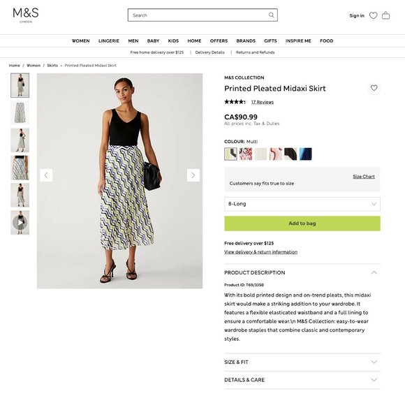 M&S Collection Striped Pleated Midi Skirt *NWT* – Size US 8 Tall - Picture 4 of 16